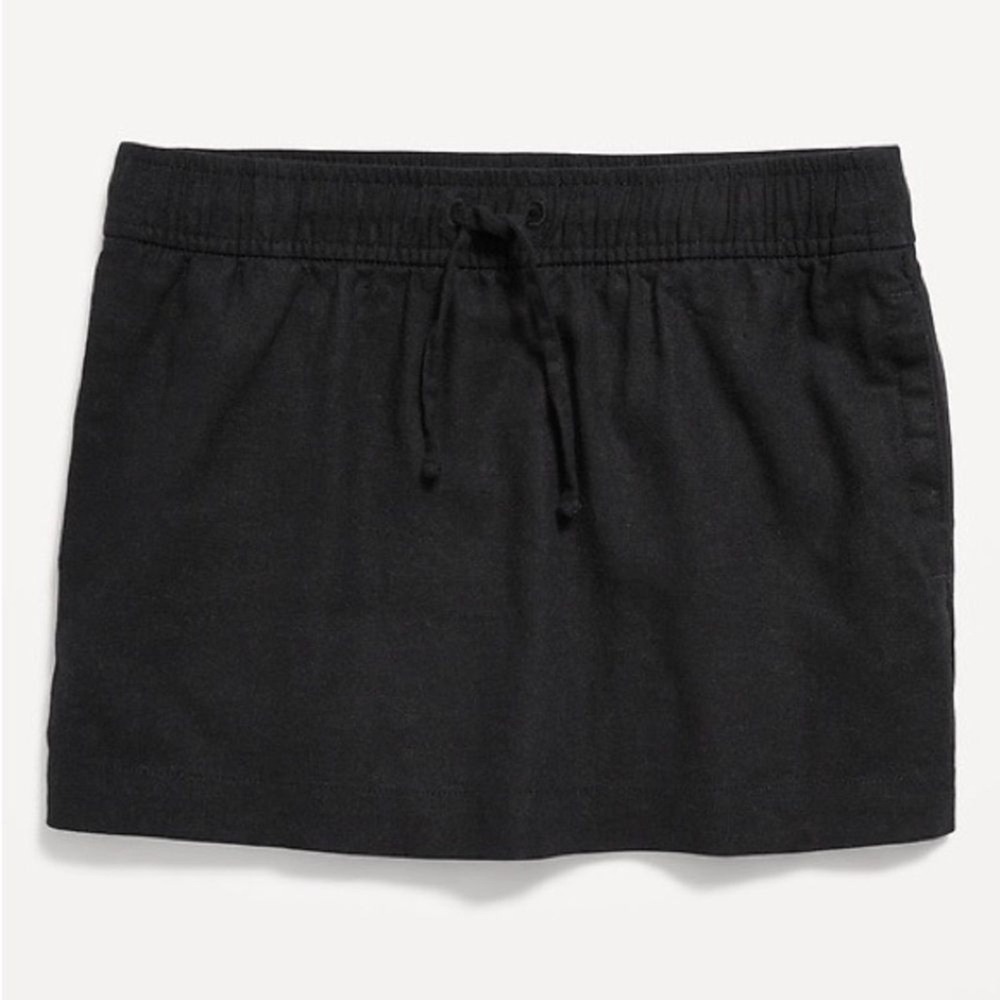 Old Navy Girls Black Linen Blend Drawstring Elastic Waist Skirt Size M 8